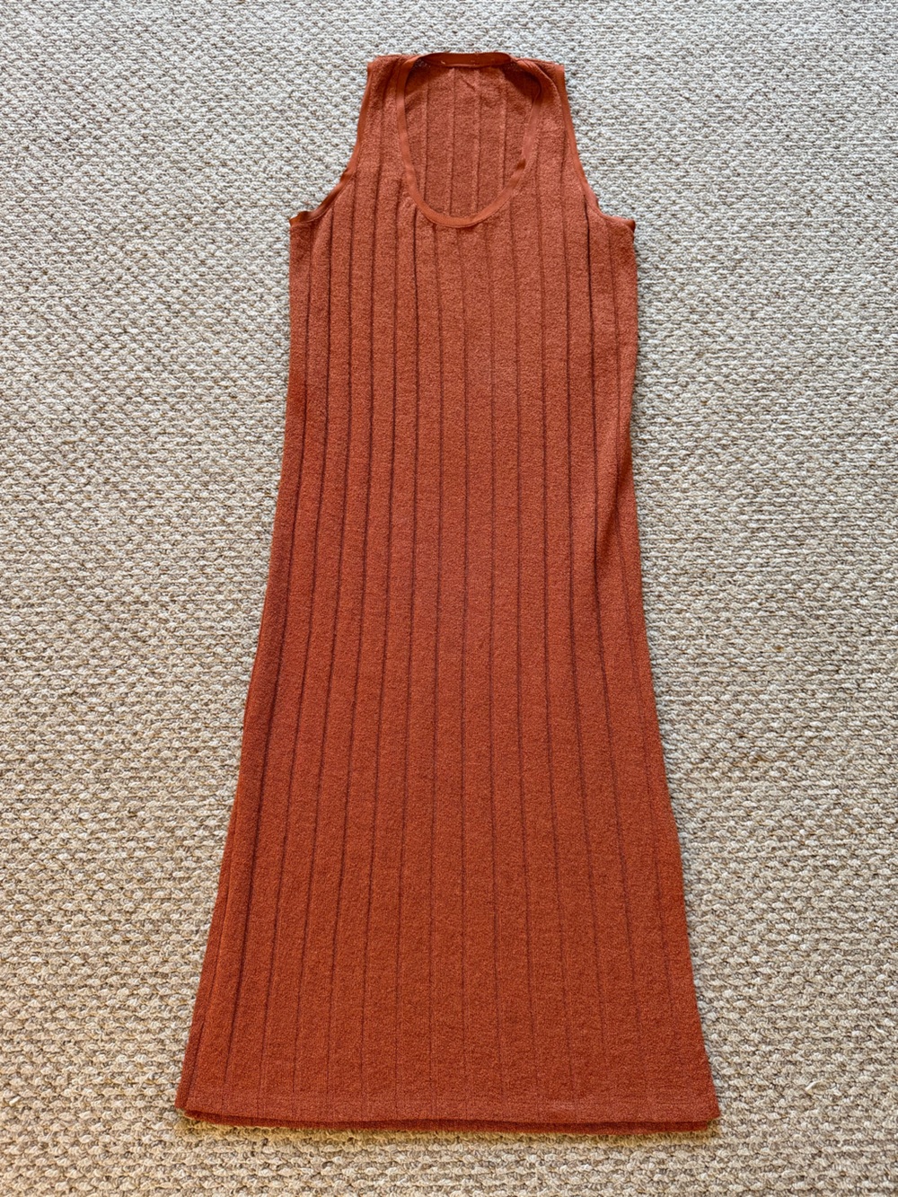 Sleeveless Ribbed Maxi Dress in Rust Orange